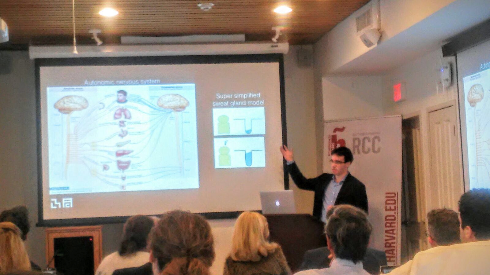 Daniel Lopez-Martinez giving a talk at the Building Bridges to Develop New Medical Technologies workshop at the Real Colegio Complutense at Harvard University, Cambridge, MA, January 2016.